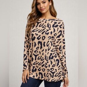 SHEIN Leopard Print Waffle Knit Long Sleeve Top – Medium